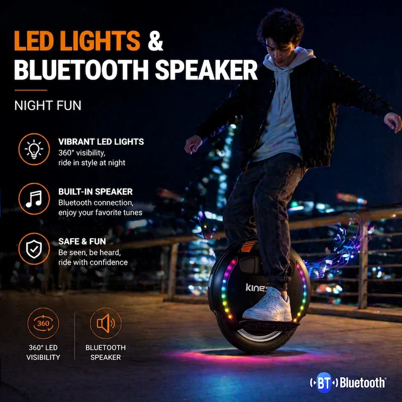 kingsong 14d pro led lights and bluetooth speaker.webp